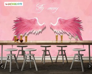 Papel de parede užsakymą rožinė sparnus 3d tapetai, freskos,restoranas, valgomasis drabužių parduotuvė pieno arbata parduotuvė sienos, popierius, lipdukas