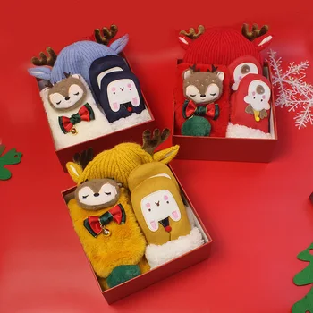 Naujas Stilius Vaikų Pliušinis Kalėdų Stiliaus Šaliką, Pirštines, Kepurę Trijų dalių Komplektas Unisex Tinka 3-7 Metų amžiaus Vaikų dovanų