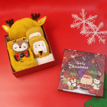 Naujas Stilius Vaikų Pliušinis Kalėdų Stiliaus Šaliką, Pirštines, Kepurę Trijų dalių Komplektas Unisex Tinka 3-7 Metų amžiaus Vaikų dovanų Nuotrauka 2