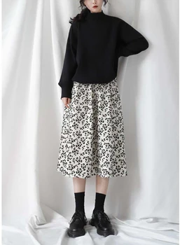 Flocking sijonas moterų rudenį ir žiemą 2022 naujas velvetas Japonijos pusė ilgio sijonas-line pusė sijonas žiemą gėlių sijonas Y2K