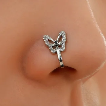 1Pc Crystal Butterfly Netikrą Nosį Žiedas Ne Auskarų Įrašą Ant Nosies Žiedą, Indijos Stiliaus Nosies Manžetai Netikrą Auskarų Pertvaros Nariz Papuošalai Nuotrauka 2