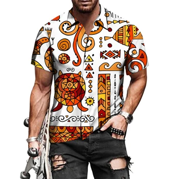 Vyriški Afrikos Stiliaus 3D Atspausdintas trumpomis Rankovėmis Sagomis Marškinėliai Dashiki Marškinėliai Vasaros Derliaus Beach Vacation Viršūnes Camisa Masculina