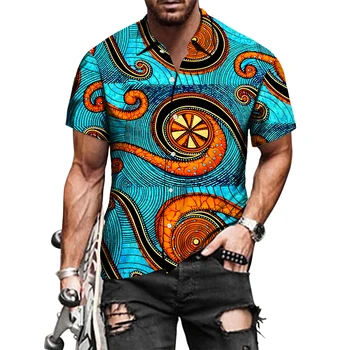 Vyriški Afrikos Stiliaus 3D Atspausdintas trumpomis Rankovėmis Sagomis Marškinėliai Dashiki Marškinėliai Vasaros Derliaus Beach Vacation Viršūnes Camisa Masculina Nuotrauka 2