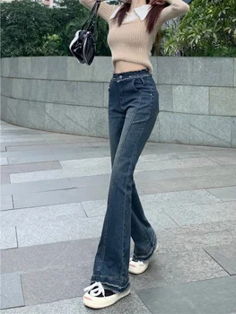 Mergina Aukšto Juosmens Slim Džinsai Moterų Rudenį Ir Žiemą Žalio Krašto Dizaino Prasme Mažas Kelnes Universalus Flare Kelnės Mados Nuotrauka 2