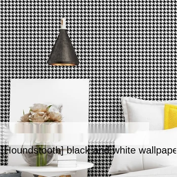 Qianniao tinklelis juodos ir baltos spalvos tinklelis tapetai šiuolaikinės paprasta paprasto Šiaurės stiliaus ins miegamojo kambarį fono sienos tapetai Nuotrauka 2