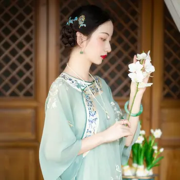 Elegantiškas Šifono Išsiuvinėti Gėlių Fėja Ilga Suknelė Moterims Qing Dinastijos Senovinių Rytietiškų Cheongsam Kinijos Vakarinės Suknelės Qipao