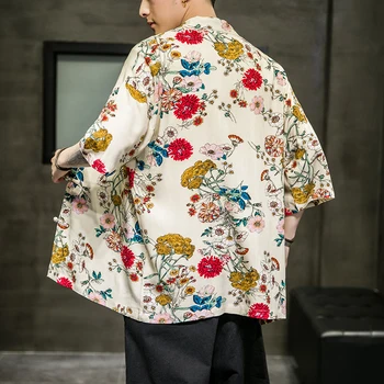 Tradicinis Tangsuit Vasaros Vyrų T-Shirt Gėlių Spausdinti Retro Cardigan Kinų Stiliaus Cosplay Kostiumai, Plius Dydis Paplūdimio Mados