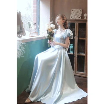 Mėlynos Spalvos Elegantiškas Viktorijos Suknelė Moterims Vasaros Ilgas Pasakas Korėjos Dirželis Suknelė Kawaii Senovinių Vestuvių Vakaro Šalis Suknelė Moterims 2022 Nuotrauka 2