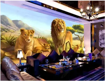 3d Tapetai ant sienos freskos miško pievos gyvūnų liūtas šeimos vaikų kambarį, namų dekoro foto tapetai, sienų į ritinius