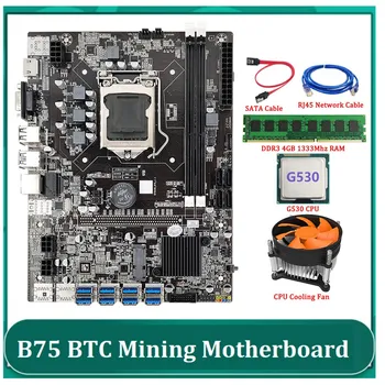 B75 ETH Kasybos Plokštė 8XPCIE į USB LGA1155 DDR3 4GB 1333Mhz+Vėsinimo Ventiliatorius+RJ45 Tinklo Kabelis+G530 CPU BTC Miner Nuotrauka 2