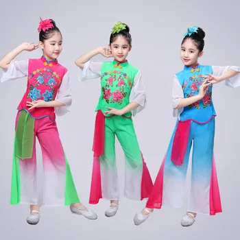 Vaikų klasikinio šokio kostiumai mergaičių skėtis šokių vaikų ventiliatorius šokių mergaičių Yangko šokio spektaklis kostiumas