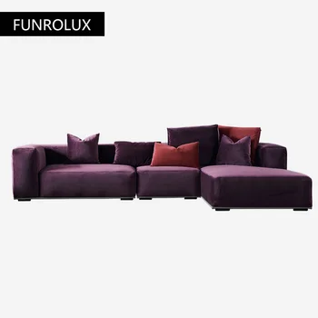Šiuolaikinės paprasta audinio sofos trijų sėdynės keturių vietų didelės butas kambarį vila šviesos prabanga sofa