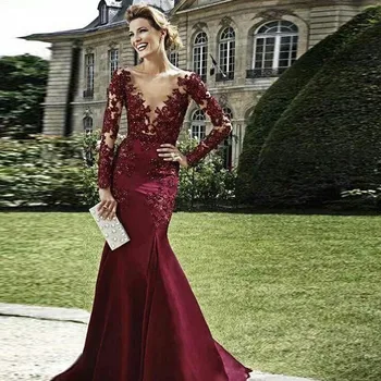 Elegantiška, Undinėlės Vakaro Suknelės V Kaklo Visą Rankovėmis, Ilgas Prom Dresses 2020 Moterims, Chalatai ypatinga Proga Suknelės chalatas de soiree