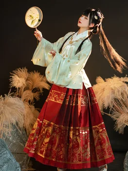 Arklių Veido Sijonas Ming Dinastijos Kinijos Hanfu Moterų Suknelė Austi Aukso Sijonas Kasdienio Stiliaus Arklių Veido Ponis Sijonas Tradicinis Kostiumas