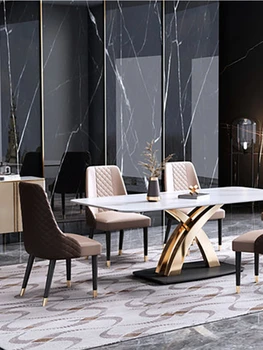 Italijos aukštos kokybės stilius šviesos prabangus marmuro stalas ir kėdė postmodernaus paprastų buitinių maža stačiakampio formos šiferis Nuotrauka 2