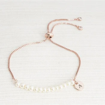 2021 naujas mados perlų aukščio nerūdijančio plieno apvalus karoliukų apyrankė su raidėmis temperamentas draugės papuošalai, dovanos Nuotrauka 2