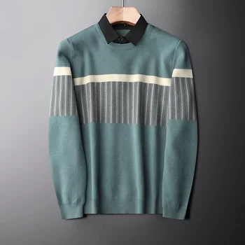 ir Amerikos, Europos mados spalvų atitikimo netikrą dviejų dalių megztinis vyrų žiemą šiltas high-end marškinių apykaklės megztas megztinis Nuotrauka 2