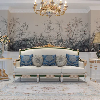 Prancūzijos rūmų villa kambarį medžio masyvo išdrožtos tris-asmuo, sofos italijos vila baldai
