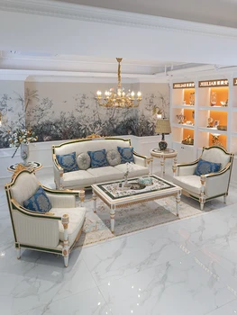 Prancūzijos rūmų villa kambarį medžio masyvo išdrožtos tris-asmuo, sofos italijos vila baldai Nuotrauka 2