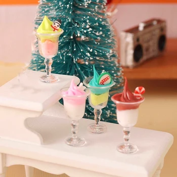 4Pcs 1:12 Miniatiūriniai Lėlių Puodelio Grietinėlės Ledai Taurės Kalėdinė Taurė Modelį Gyvenimo Scenos Dekoras Žaislas