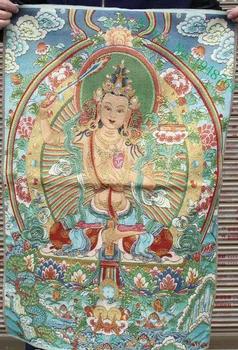 36 colių Tibeto Šilko siuvinėjimo Wenshu Manjushri Deivė Thangka Tangka Tapyba, Freskos