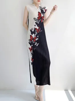 Plisuotos suknelė moterų vasarą naujų temperamentas priemiestinių slim rankovių vidutinio ilgio suknelė