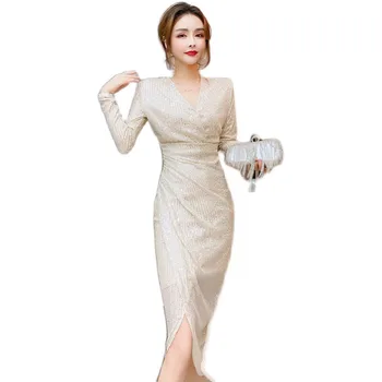 2023 Ankstyvą Rudenį Naujų Seksualių Įžymybė Temperamentas Moteriška Suknelė Atrodo Rodyti Plonas Sunkiųjų China Elegantiškas Moterų Pavasario Suknelės OK1063