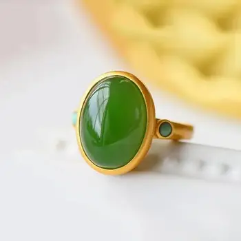 Green Jade Dizaineris Žiedai Ir Pakabukai Brangakmenių Papuošalai Reguliuojamas Žiedo Moterų Amuletai Aksesuarai Dovanos, 925 Sidabras Gamtos Amuletas