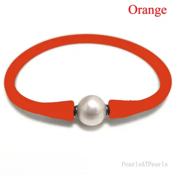 7 colių, 10-11mm Viena AA Natūralių Apvalių Perlų Orange Elastinga Guma, Silikoninė Apyrankė Skirta Moterims
