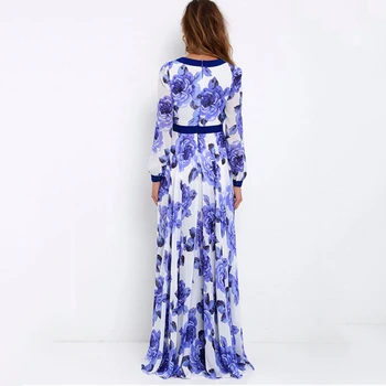 2023 Naujas Elegantiškas Printed-Line Maxi Suknelė Moterų Mados Gilia V Ilgomis Rankovėmis Pavasario Suknelė Atsitiktinis Paplūdimio Boho Šalis Suknelė Vestidos Nuotrauka 2
