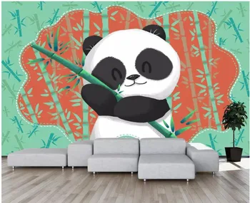 Pasirinktinius nuotraukų freskos 3d tapetai Ranka pieštas animacinių filmų panda bambuko vaikų kambarys deco 3d sienų freskomis tapetai, sienų ir 3 d
