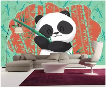 Pasirinktinius nuotraukų freskos 3d tapetai Ranka pieštas animacinių filmų panda bambuko vaikų kambarys deco 3d sienų freskomis tapetai, sienų ir 3 d Nuotrauka 2