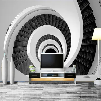 Šiuolaikinės Kūrybos 3D Juoda ir Balta Sukama, Laiptai, Foto Tapetai, Freskos Gyvenimo Kambario, Miegamasis Stilingą Sienos Dokumentų Namų Dekoro
