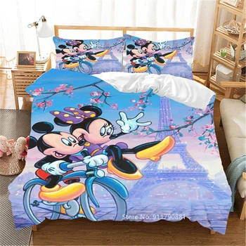 Disney Mickey Minnie Spalvų Spausdinimo Patalynės Komplektas Minkšta Antklodė Antklodė Padengti Užvalkalas Porų, Vaikų, Miegamojo, Namų Tekstilės Apdaila Nuotrauka 2
