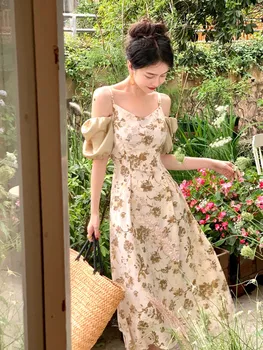 Vasarą Prancūzų Stiliaus Moteris Elegantiškas Šalis Midi Suknelė Moterų Mados Slim-Line Atostogų Drabužius Vestidos Nuotrauka 2