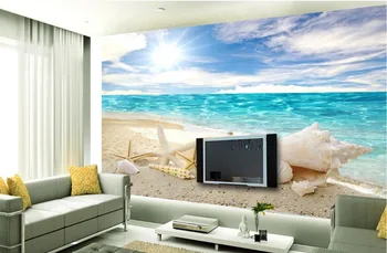 Custom 3d foto tapetų Mėlynas Vandenynas, Paplūdimys, TV foną, Kraštovaizdžio tapetai freskomis Namų Puošybai Nuotrauka 2