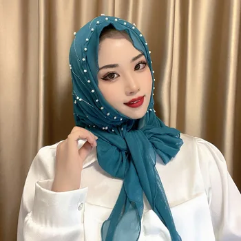 Trikampis Perlai 2022 Musulmonų Moterys Šifono Skara Hijabs