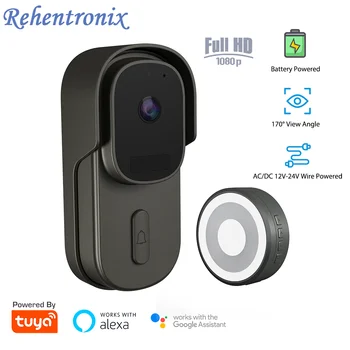 Tuya Alexa WiFi Vaizdo Doorbell Smart Home Belaidį durų skambutį 1080P Saugumo Kameros Paramos Baterijos ir AC 12V-24V Vielos Powered