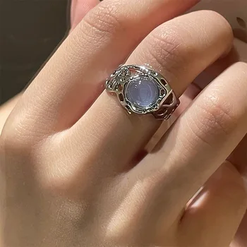 Opal Nereguliarus Natūralaus Akmens Žiedas Su White Opal Estetinės Egirl Tuščiaviduriai Žiedai Moterims Y2K Madinga Žiedas Kūrybos Piršto Papuošalai Nuotrauka 2