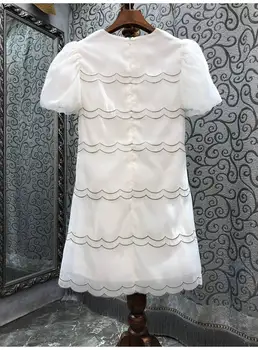 Naujausias Mados Stiliaus Suknelė 2022 M. Vasarą Šalies Ponios O-Kaklo Kristalų Duobute Deco Trumpas Rankovės Tiesiai Balta Suknelė Dėvėti Klubas Nuotrauka 2