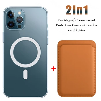 2in1 Už Magsafe Belaidžio Įkrovimo Magnetinio Skaidrus Atveju iPhone 12 11 13 14 Pro XS Max Kortelės Turėtojas X XR 8 7 14 Plus SE