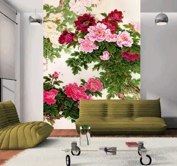 Sienų tapetai, fone, TV Kinijos turtingas bijūnai gėlių fone sienos įėjimo kambarys Custom Size