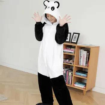 Suaugusiųjų Flanelė Cosplay Kostiumų Dygsnio Panda Vilkas Onesie Jumpsuit Už Unisex Sukurti Šokių Išgalvotas Pajama Helovinas Šalis Nuotrauka 2