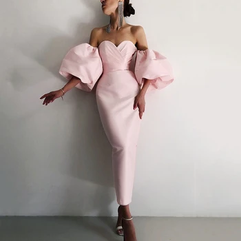 Moterų Pavasario Seksualus Off Peties Sluoksniuotos Rankovėmis Juoda Rausva Midi Suknelė 2021 Elegantiškas Bodycon Elegantiškas Vakaras Šalis Suknelė Vestidos Nuotrauka 2