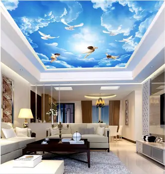 Pasirinktinius nuotraukų 3d tapetai, neaustiniai nuotrauką siena lipdukas angelas pranešė mėlyną dangų ir baltus debesis dekoravimas, tapyba