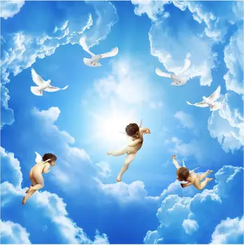Pasirinktinius nuotraukų 3d tapetai, neaustiniai nuotrauką siena lipdukas angelas pranešė mėlyną dangų ir baltus debesis dekoravimas, tapyba Nuotrauka 2