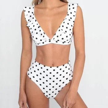 Moterų maudymosi kostiumėlį Dot Biquinis Push Up Bikini rinkiniai, Seksualus Gilus V Aukšto Juosmens Bikini Pynimas Maudymosi Kostiumas, Paplūdimio Moterų Maudymosi Nuotrauka 2