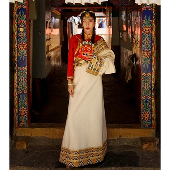 Tibeto Skraiste Balta Tradicinės Kinų Drabužiai Moterims Etninės Stiliaus Rytietiškas Kostiumas Tibeto Drabužių Azijos Ponios Drabužiai