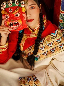 Tibeto Skraiste Balta Tradicinės Kinų Drabužiai Moterims Etninės Stiliaus Rytietiškas Kostiumas Tibeto Drabužių Azijos Ponios Drabužiai Nuotrauka 2