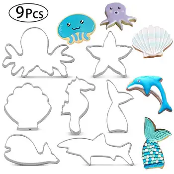 9Pcs Cookie Cutters Pelėsių Vandenyno Serijos Myli Kriauklių, jūros žvaigždžių Žvaigždė Nerūdijančio Plieno Kepimo Forma 